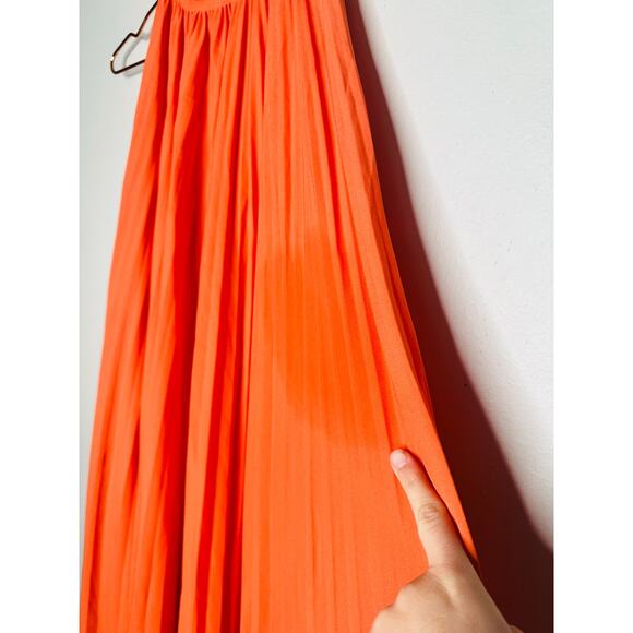 TOME COLLECTIVE Burnt Orange Accordion Pleated Mock Neck Midi Dress Size Small - Picture 3 of 9